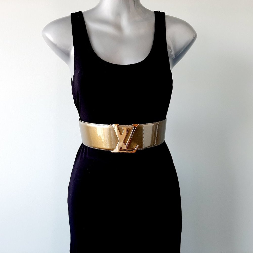 Louis Vuitton authentic Vernis authentic metallic belt 60mm
